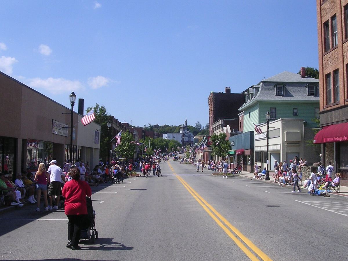 Main Street on parade day, Marlborough, Massachusetts